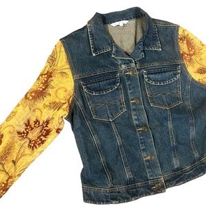 cAbi The Poet Denim Jacket with Tapestry Sleeves